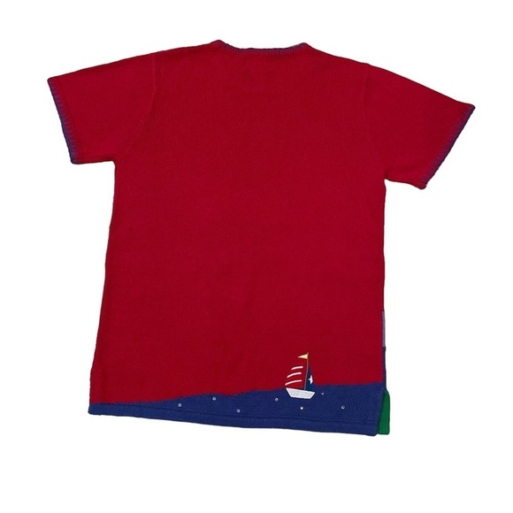 The Quacker Factory Embroidered Red/Green/Blue Short Sleeve Christmas Sweater M - Picture 2 of 4